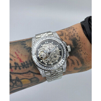 Custom Seiko Mod • Silver Skeleton Full Diamond Yachtmaster w/ Double Endlink Jubilee Bracelet • 40mm